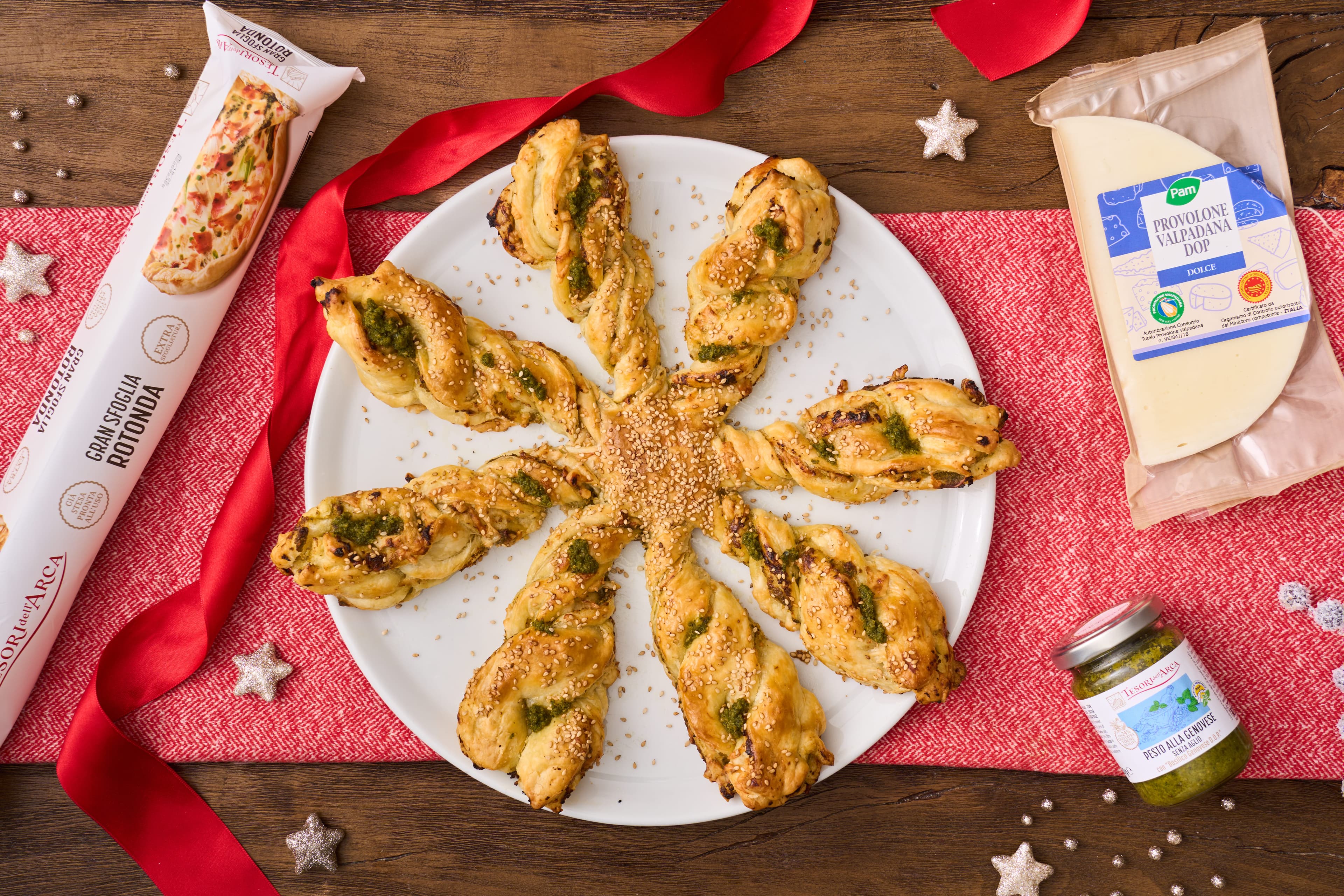 Stella di sfoglia con pesto e provolone