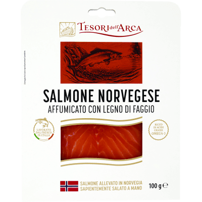 TESORI DELL'ARCA Salmone Norvegese Affumicato con Legno di Faggio 100 g