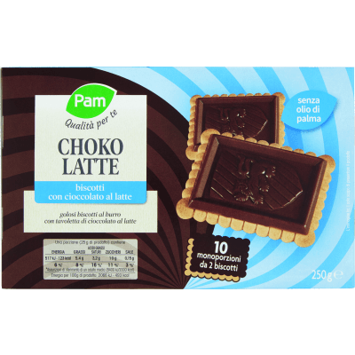 PAM Qualità per te Choko Latte biscotti con cioccolato al latte 250g (25g x 10)