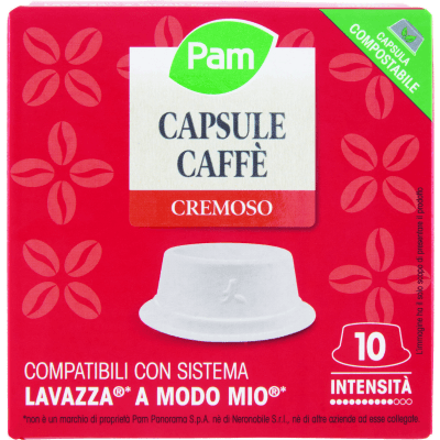 PAM Qualità per te Cremoso 10 capsule Compatibili con sistema Lavazza* a Modo Mio* 70g (7g x 10)