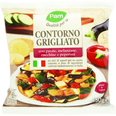 PAM Qualità per te Contorno Grigliato con patate, melanzane, zucchine e peperoni Surgelato 450 g