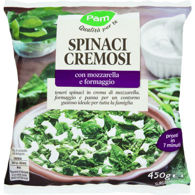 PAM Qualità per te Spinaci Cremosi con mozzarella e formaggio Surgelati 450 g
