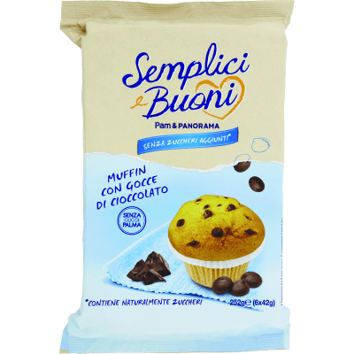 SEMPLICI E BUONI Senza Zuccheri Aggiunti Muffin con Gocce di Cioccolato 6 x 42 g