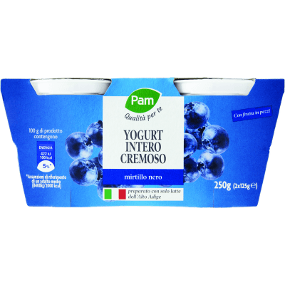 PAM PANORAMA Yogurt intero Cremoso ai Mirtilli 250g (125g x 2)