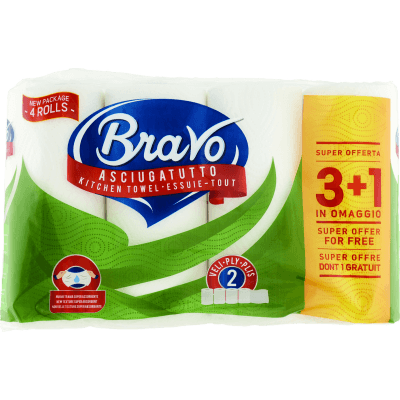 Asciugatutto 4 rotoli 2 veli pura cellulosa 100% bianco