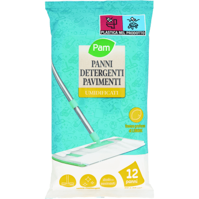 PAM Panni Detergenti Pavimenti Umidificati fresco profumo di Limone 20x28 cm* 12 pz