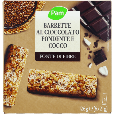 PAM Barrette al Cioccolato Fondente e Cocco 6 x 21 g