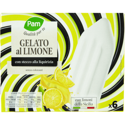 PAM PANORAMA Gelati al limone con stecco alla liquirizia 480g (80g x 6)