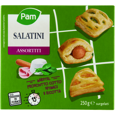 PAM Salatini Assortiti Würstel, Prosciutto Cotto, Spinaci e Ricotta surgelati 250 g