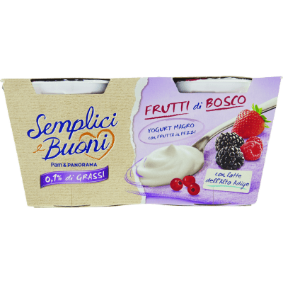 SEMPLICI E BUONI 0,1% di Grassi Frutti di Bosco Yogurt Magro con Frutta in Pezzi 250g (2x125g)