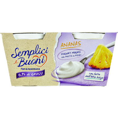 SEMPLICI E BUONI 0,1% di Grassi Ananas Yogurt Magro con Frutta in Pezzi 250g (2x125g)