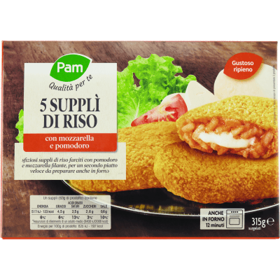 PAM PANORAMA Supplì di Riso con mozzarella e pomodoro surgelati 315g (63g x 5)