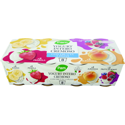 PAM Yogurt Intero Cremoso con Frutta in Pezzi 8 x 125 g