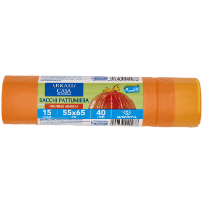 ARKALIA CASA Sacchi Pattumiera Profumo Arancia con Tiretto 55x65 cm 40 Litri Antigoccia 15 pz – immagine 9