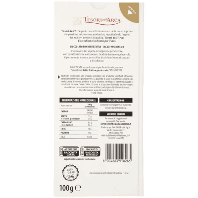 TESORI DELL'ARCA Cioccolato Fondente Extra 99% Cacao Nobile 100 g – immagine 11