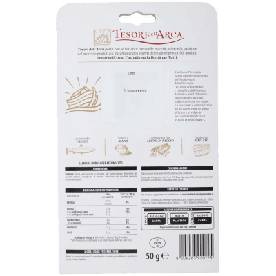 TESORI DELL'ARCA Salmone Norvegese Affumicato con Legno di Faggio 50 g – immagine 11
