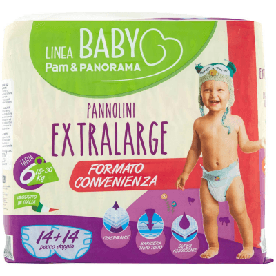 PAM PANORAMA Linea Baby Pannolini Extralarg Taglia 6 15-30 kg 14+14 pz – immagine 9