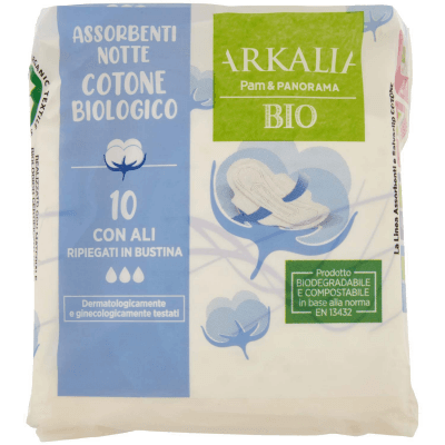 ARKALIA BIO Assorbenti Notte Cotone Biologico con Ali Ripiegati in Bustina 10 pz – immagine 9