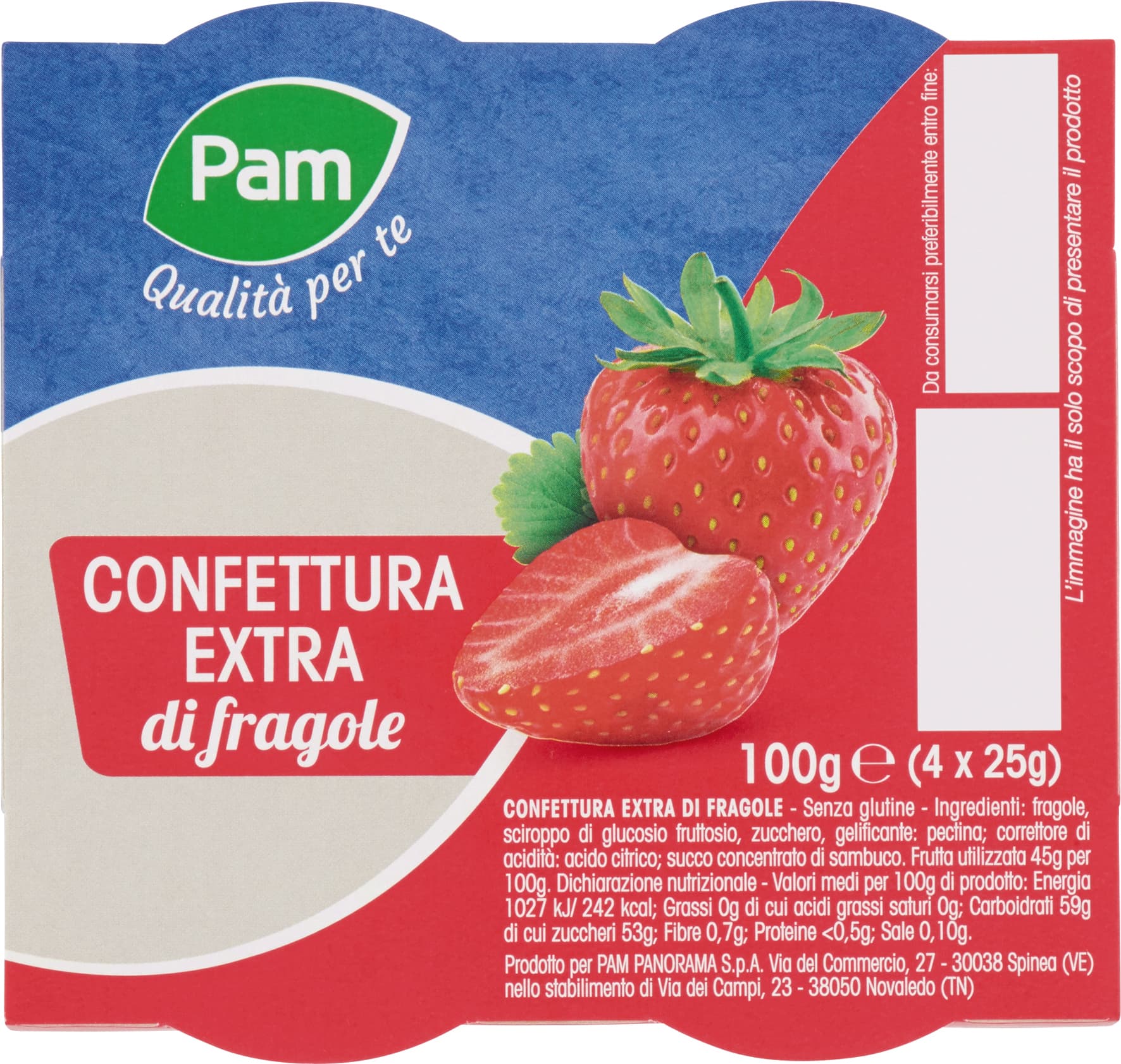 PAM Qualità per te Confettura Extra di fragole 100g (25g x 4) – immagine 2