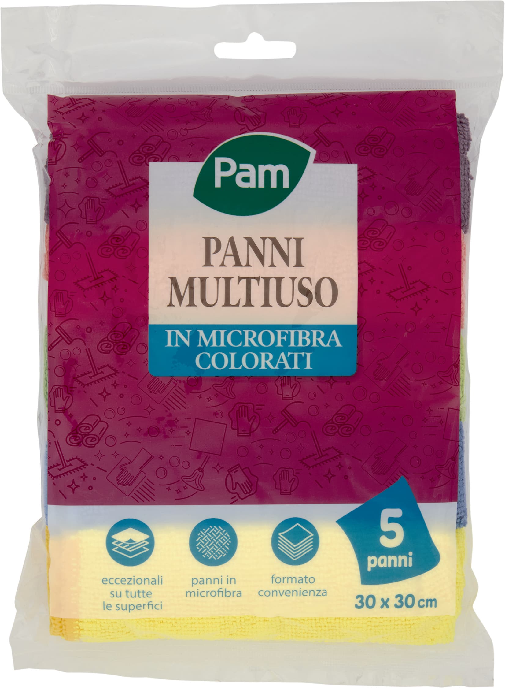 PAM Panni Multiuso in Microfibra Colorati 30 x 30 cm 5 pz – immagine 2