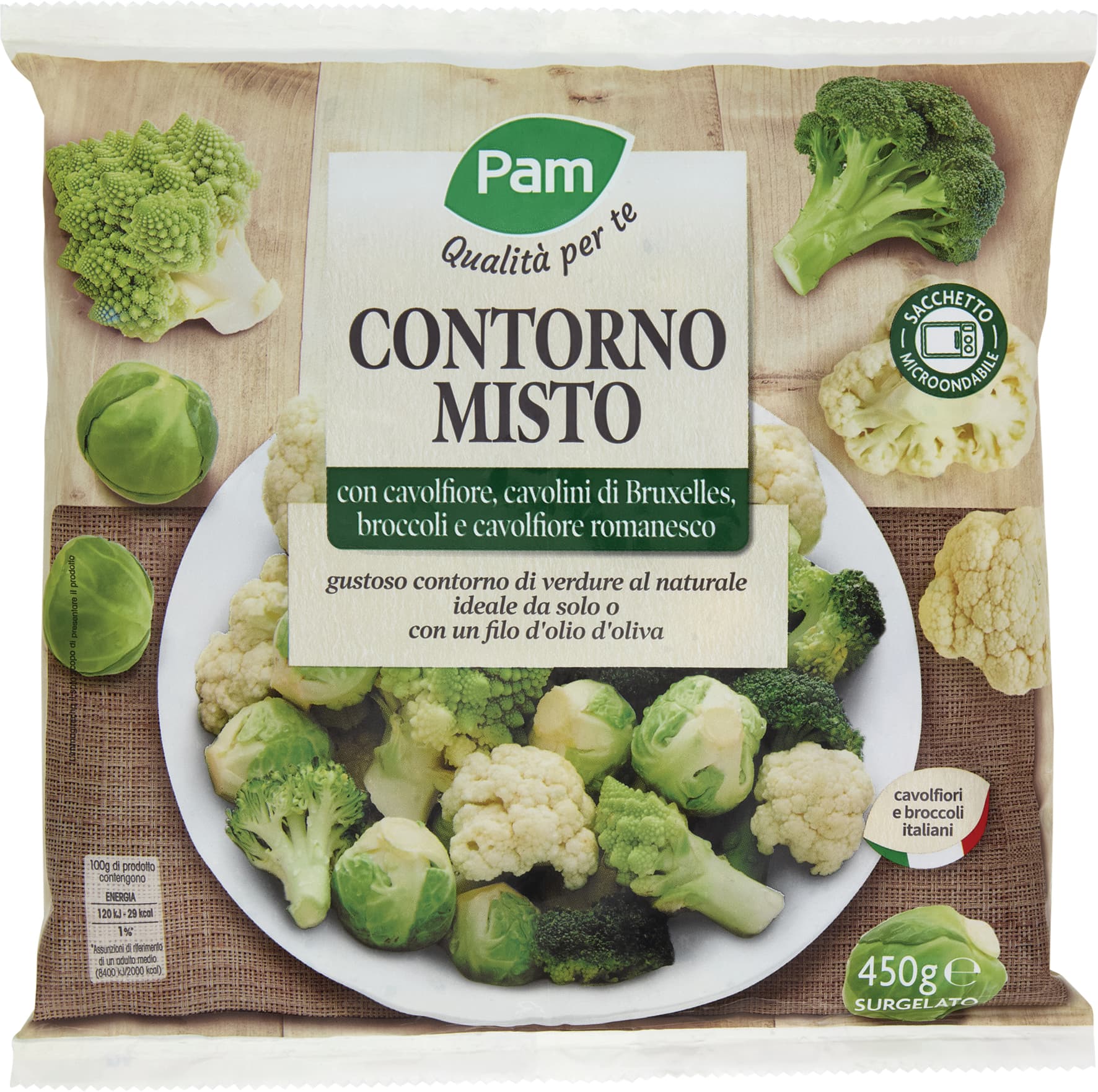 PAM Qualità per te Contorno Misto cavolfiore,cavolini Bruxelles,broccoli,cavolfiore romanesco 450 g – immagine 2