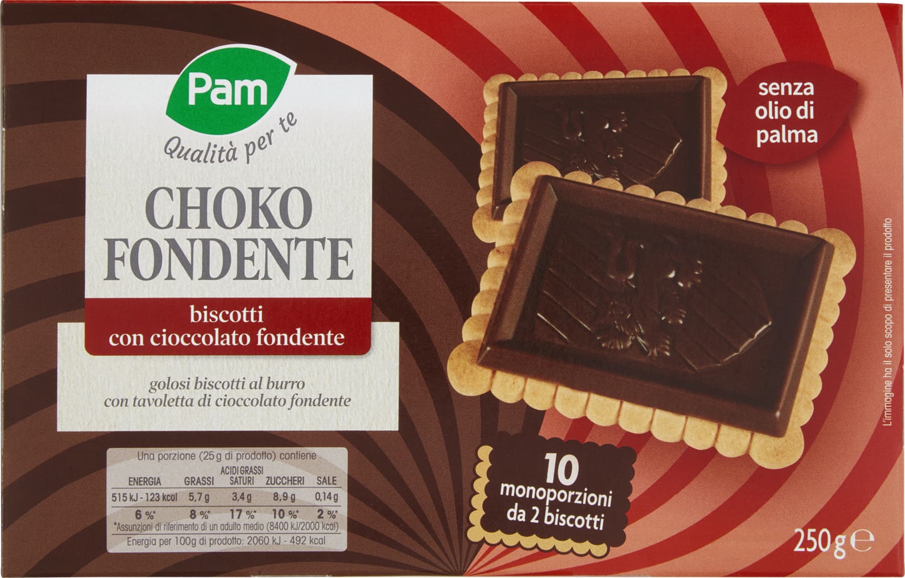 PAM Qualità per te Choko Fondente biscotti con cioccolato fondente 250g (25g x 10) – immagine 2