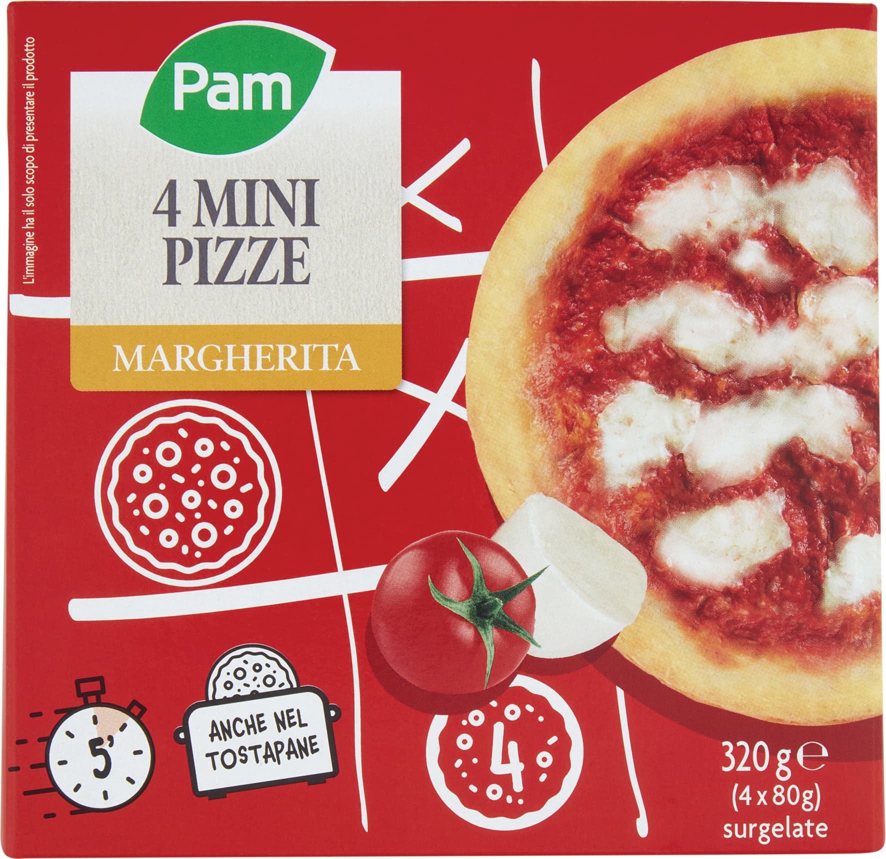 PAM 4 Mini Pizze Margherita surgelate 4 x 80 g – immagine 2