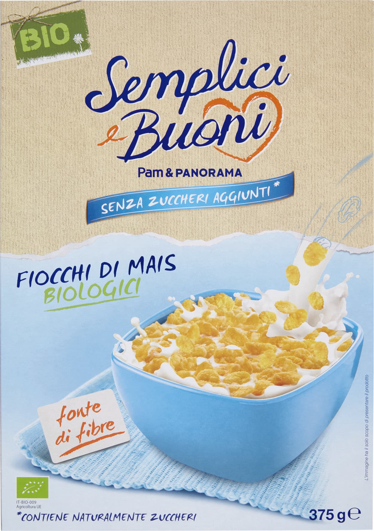 SEMPLICI E BUONI Senza Zuccheri Aggiunti Fiocchi di Mais Biologici 375 g – immagine 2