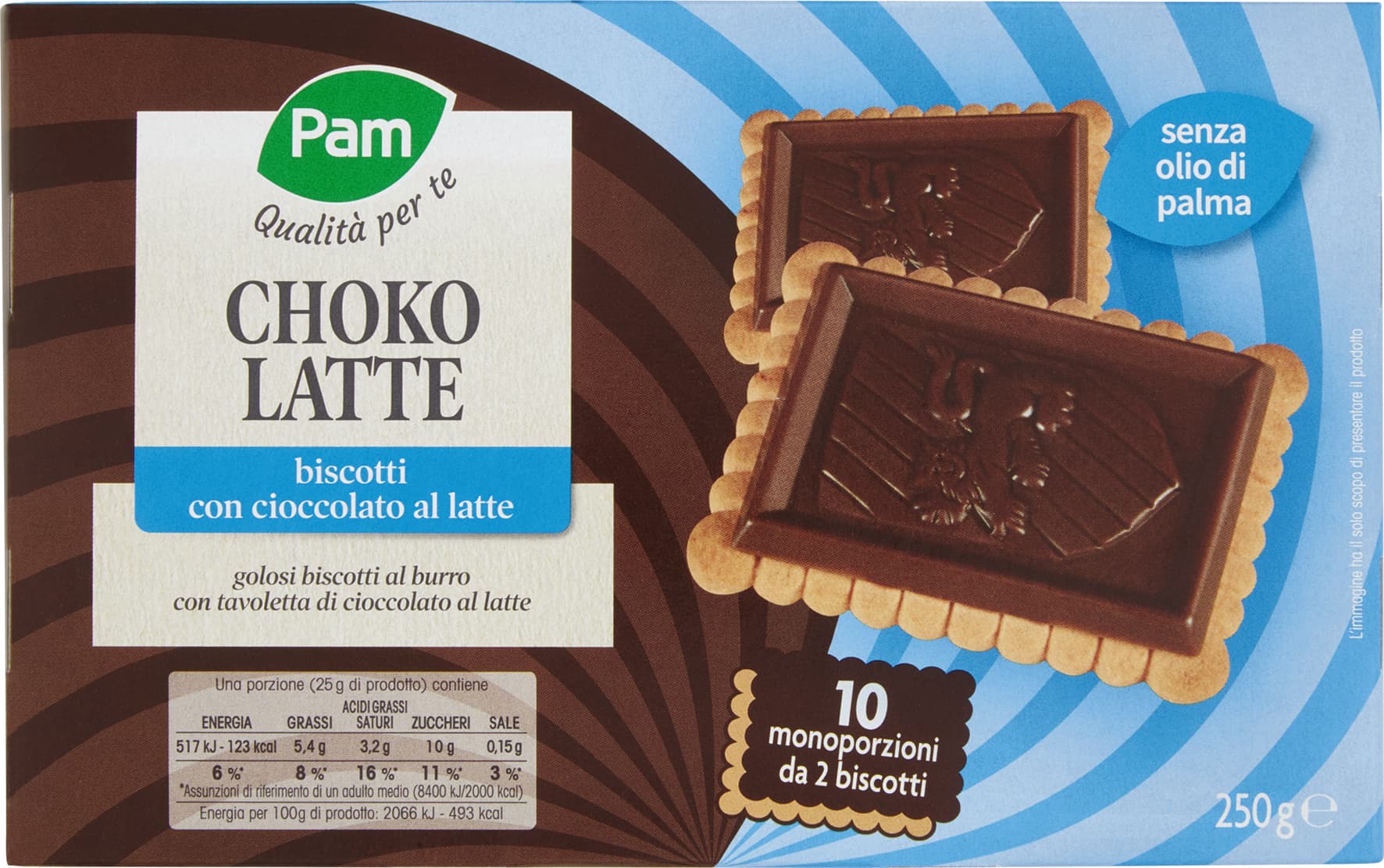 PAM Qualità per te Choko Latte biscotti con cioccolato al latte 250g (25g x 10) – immagine 2