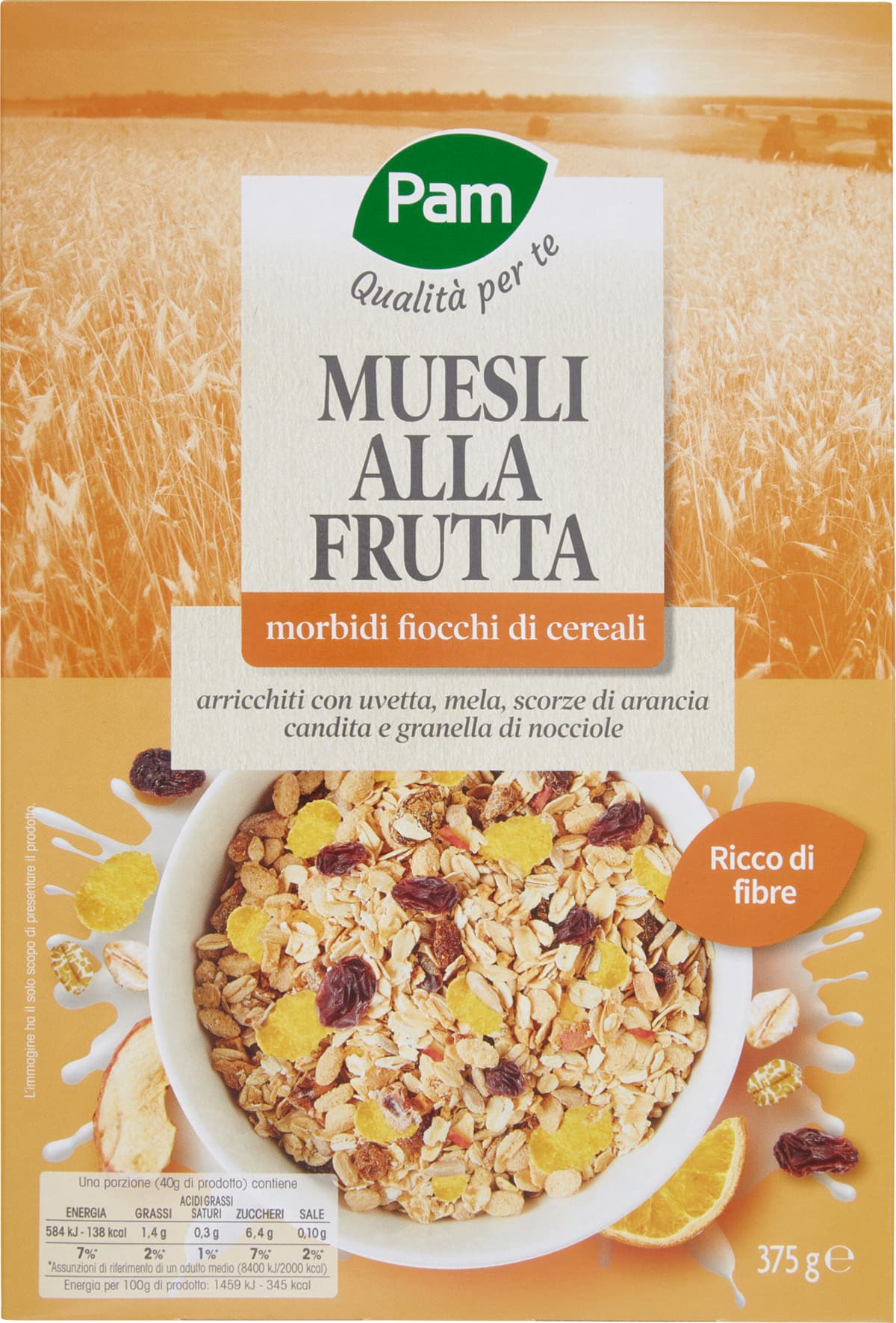 PAM Qualità per te Muesli alla Frutta morbidi fiocchi di cereali 375 g – immagine 2