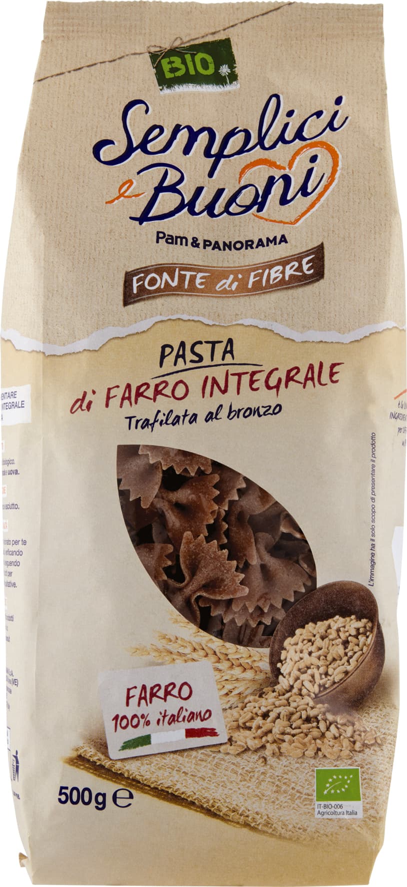 SEMPLICI E BUONI Fonte di Fibre Farfalle di Farro Integrale BIO 500 g – immagine 2