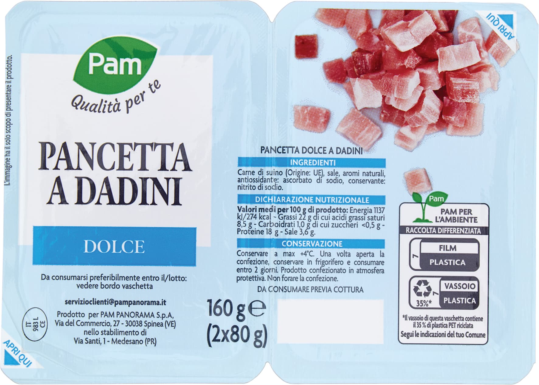 PAM Qualità per te Pancetta a Dadini Dolce 2 x 80 g – immagine 2