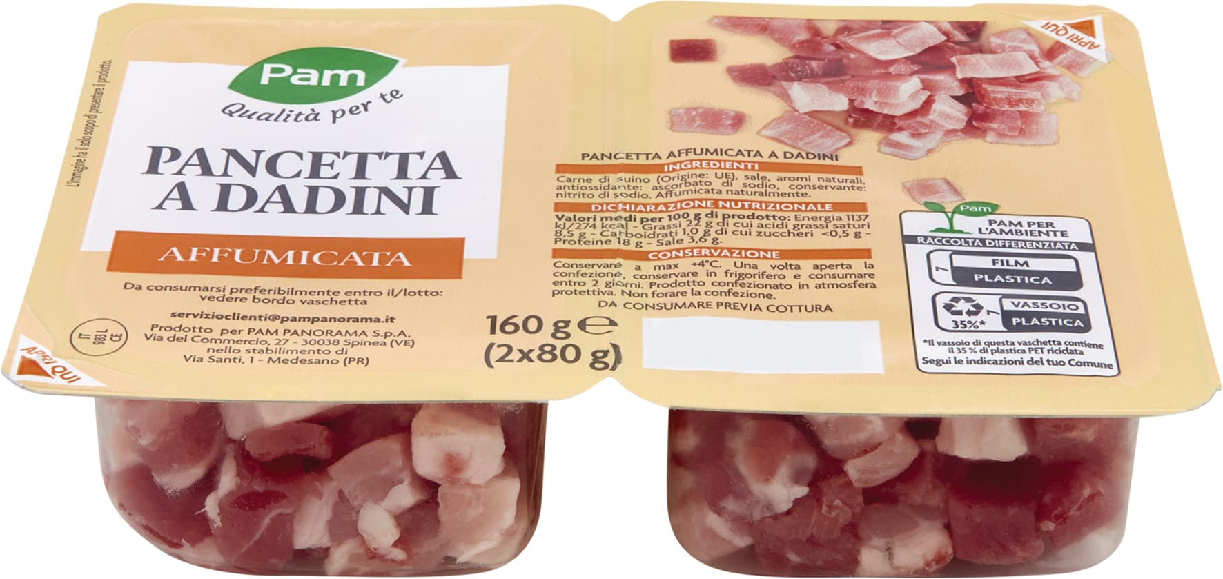 PAM Qualità per te Pancetta a Dadini Affumicata 2 x 80 g – immagine 2