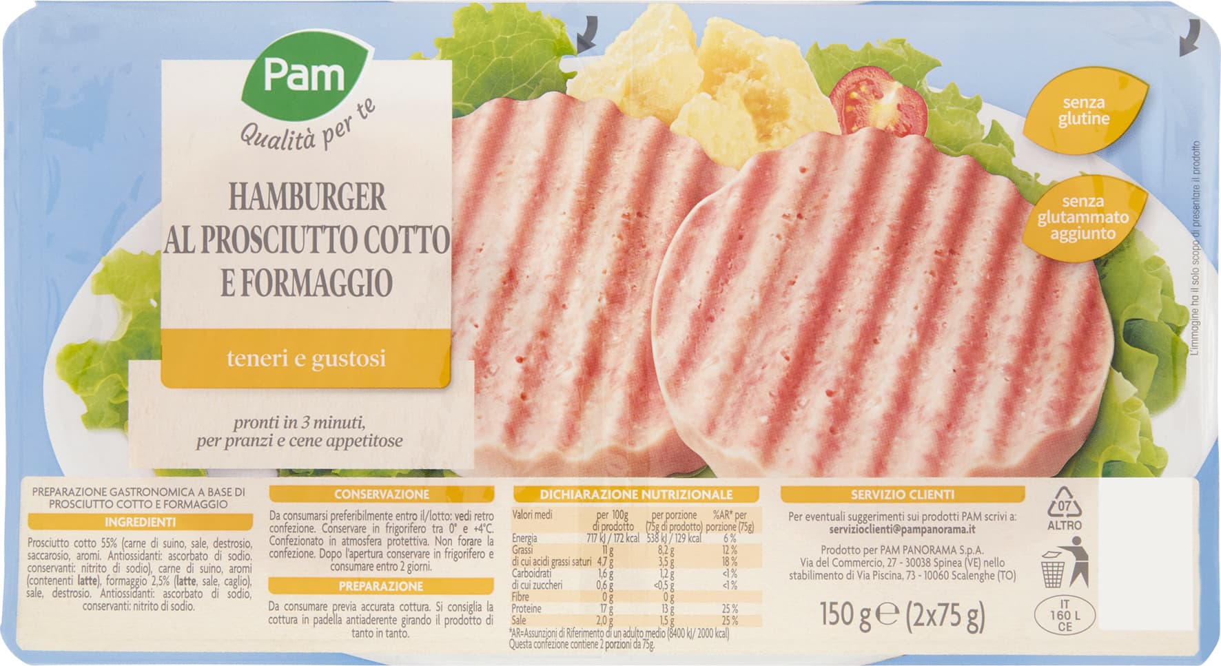 PAM Qualità per te Hamburger al Prosciutto Cotto e Formaggio 2 x 75 g – immagine 2