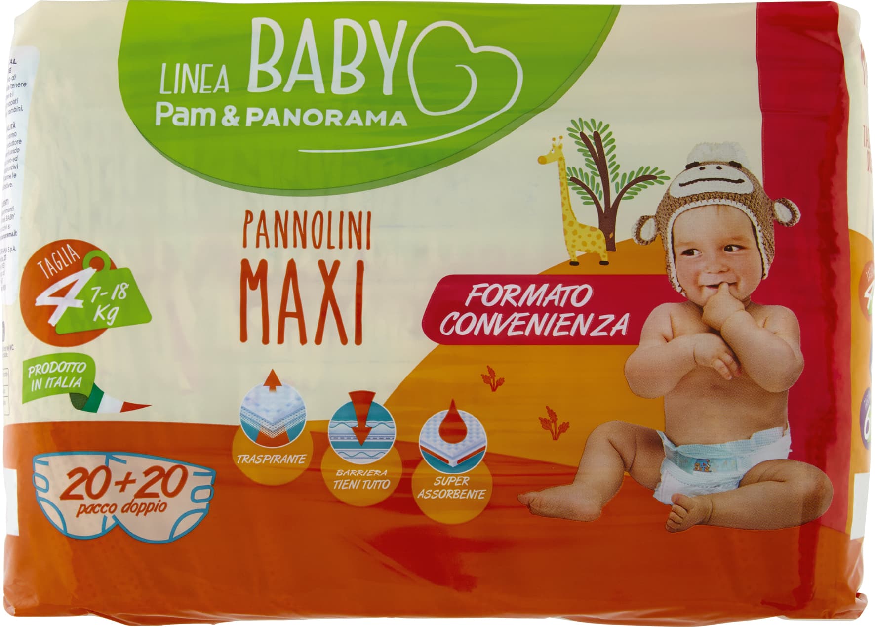 PAM PANORAMA Linea Baby Pannolini Maxi Taglia 4 7-18kg 20 + 20 pz – immagine 2
