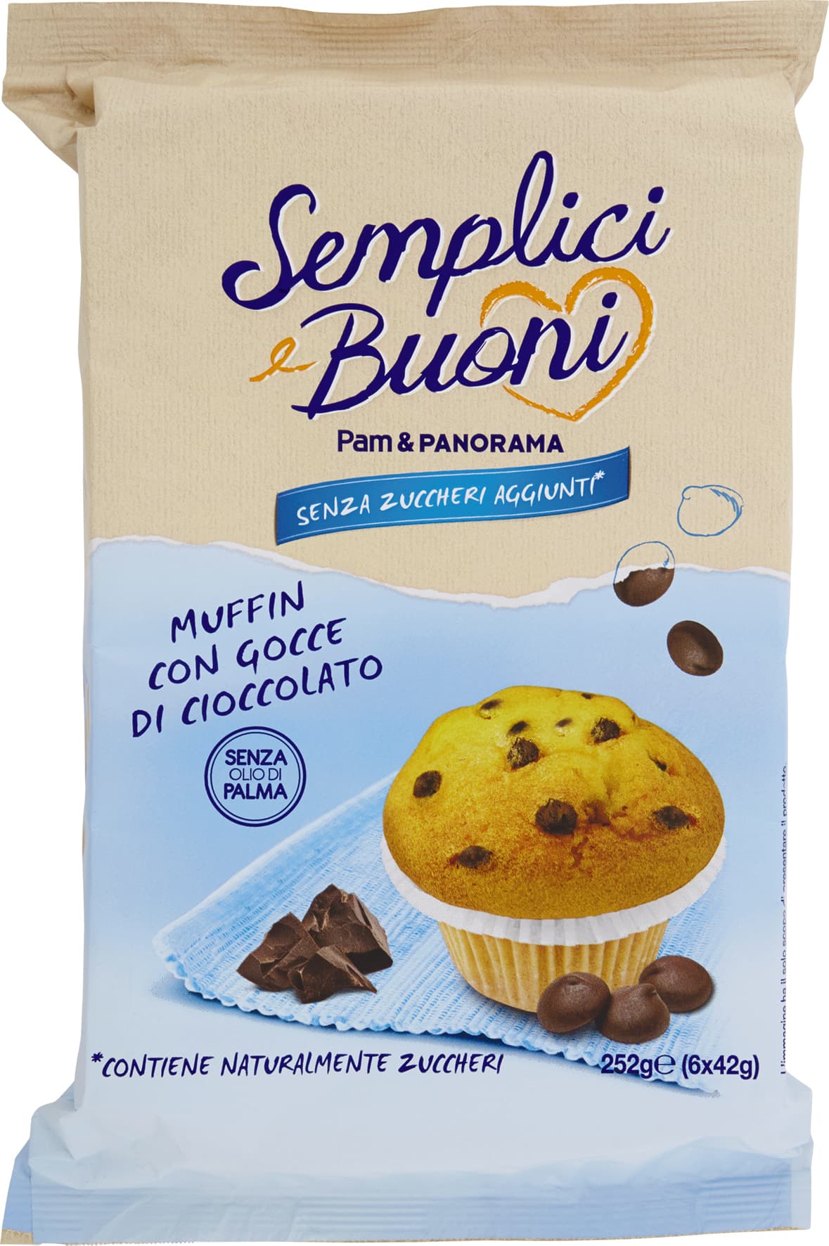 SEMPLICI E BUONI Senza Zuccheri Aggiunti Muffin con Gocce di Cioccolato 6 x 42 g – immagine 2