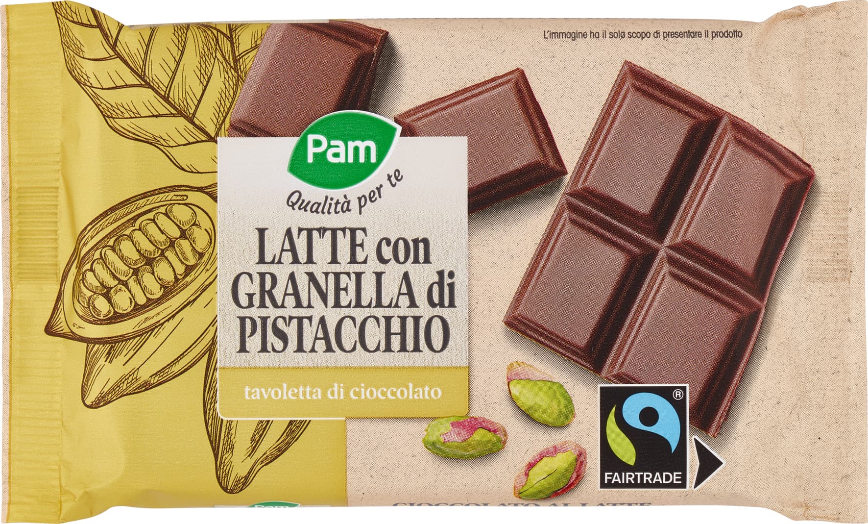 PAM Qualità per te Latte con Granella di Pistacchio tavoletta di cioccolato 100 g – immagine 2
