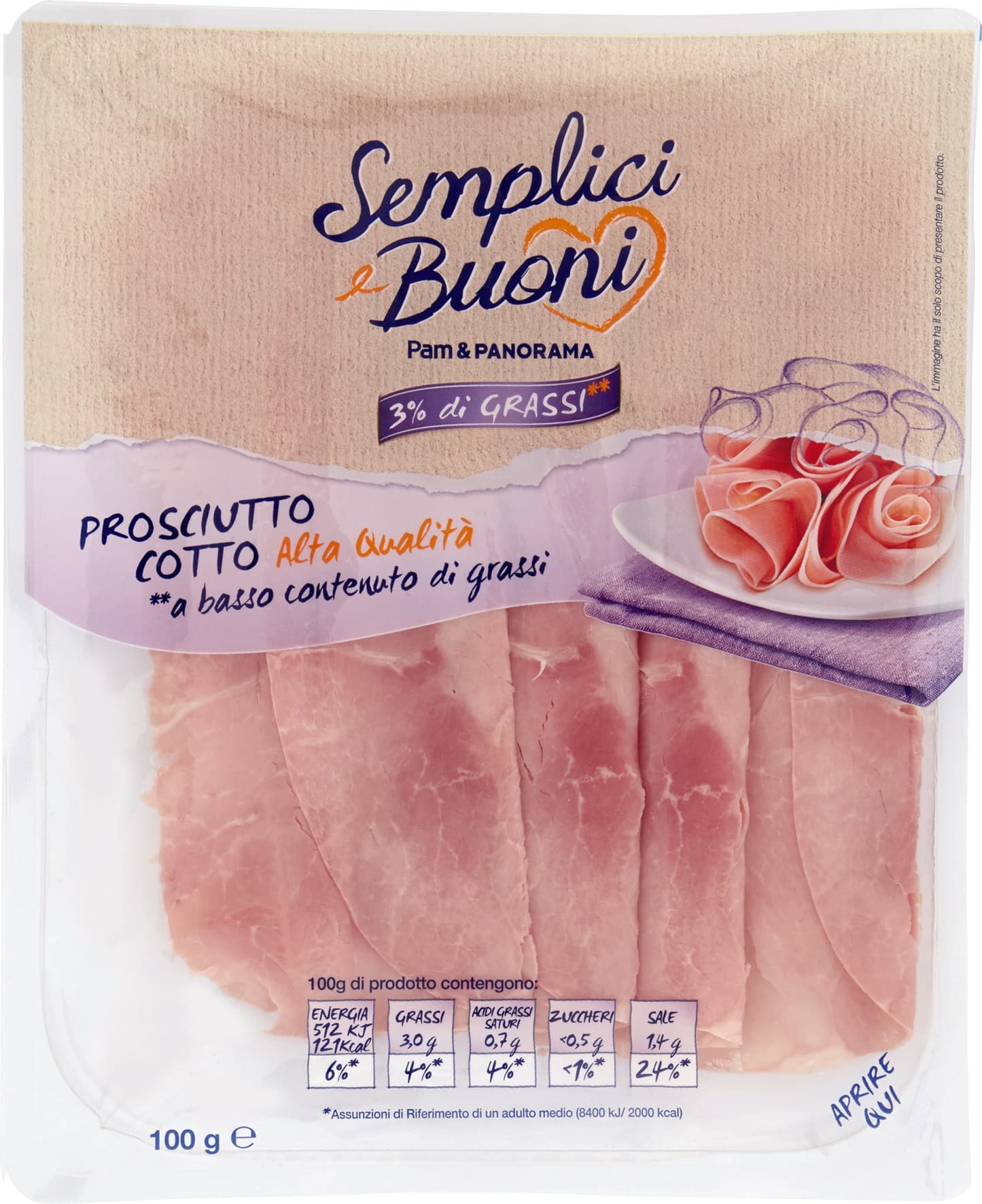 SEMPLICI E BUONI 3% di Grassi Prosciutto Cotto Alta Qualità 100 g – immagine 2