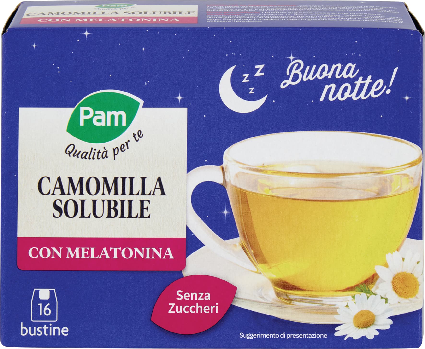 PAM Qualità per te Camomilla Solubile con Melatonina Bustine 16 x 4 g – immagine 2