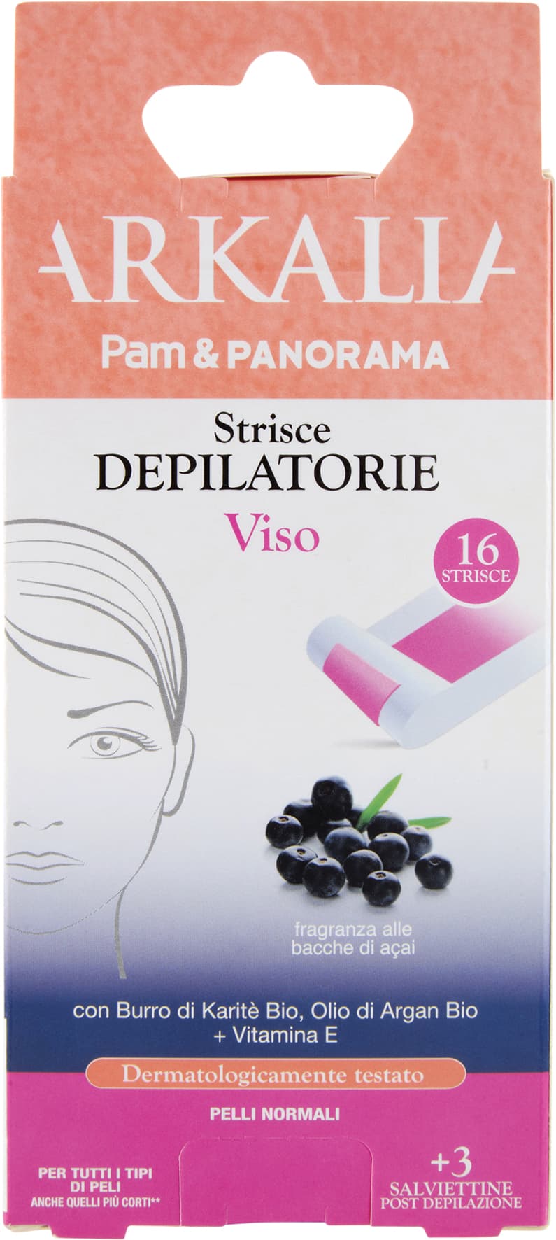 ARKALIA Strisce Depilatorie Viso Pelli Normali 16 pz + 3 Salviettine Post Depilazione – immagine 2