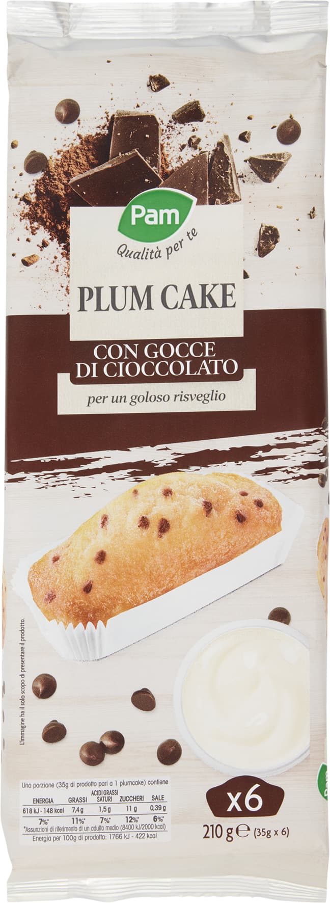 PAM Qualità per te Plum Cake con Gocce di Cioccolato 6 x 35 g – immagine 2