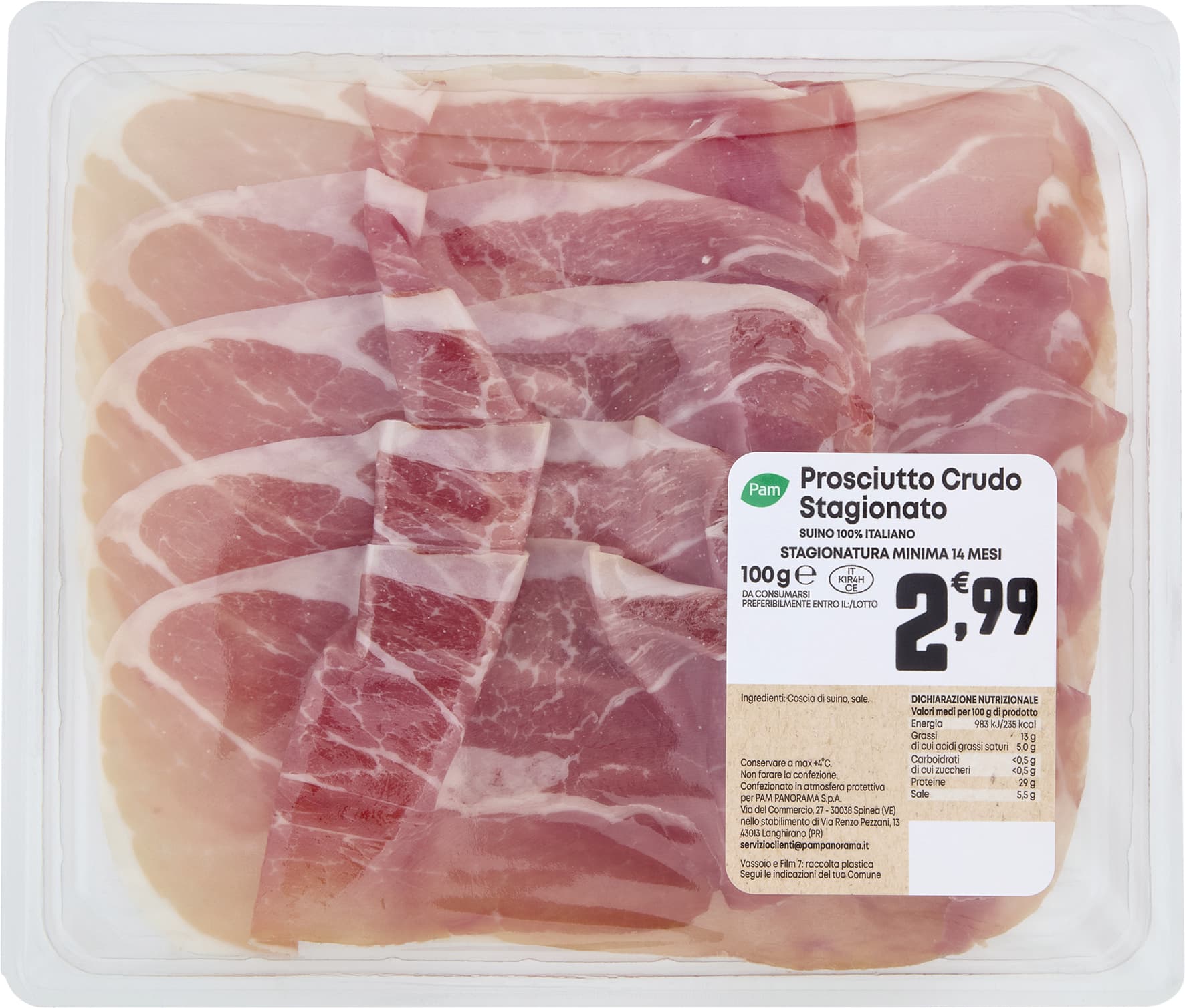 PAM Prosciutto Crudo Stagionato Stagionatura Minima 14 Mesi 100 g – immagine 2