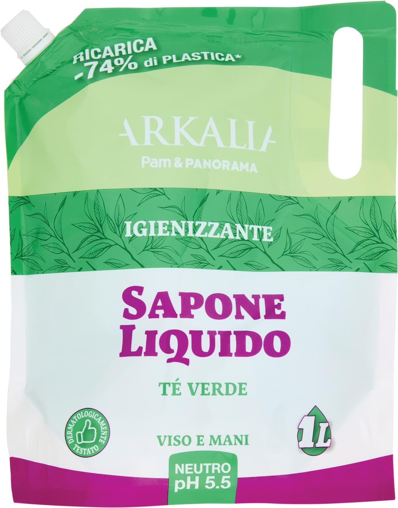 ARKALIA Sapone Liquido Igienizzante Tè Verde Viso e Mani Ricarica 1 L – immagine 2