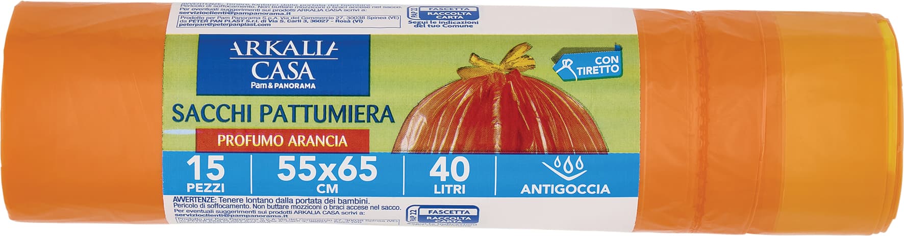 ARKALIA CASA Sacchi Pattumiera Profumo Arancia con Tiretto 55x65 cm 40 Litri Antigoccia 15 pz – immagine 2