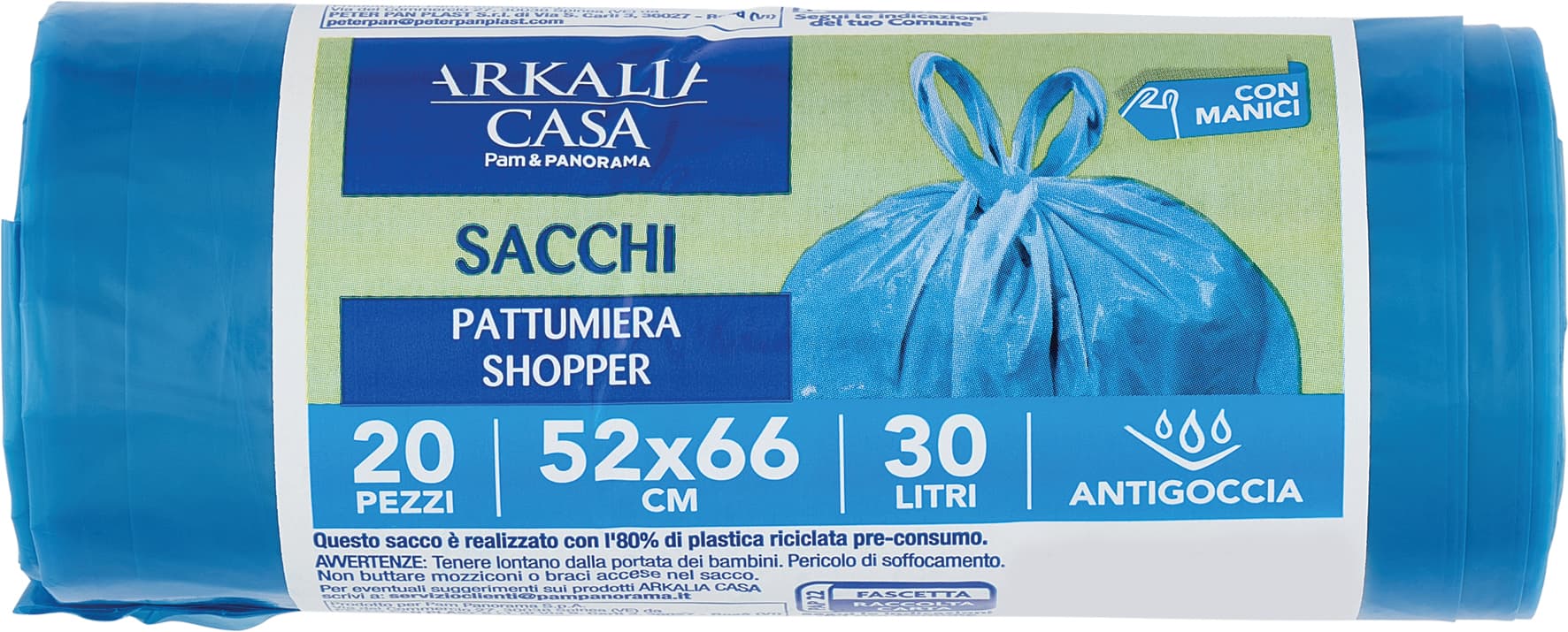 ARKALIA CASA Sacchi Pattumiera Shopper con Manici 52x66 cm 30 Litri Antigoccia 20 pz – immagine 2