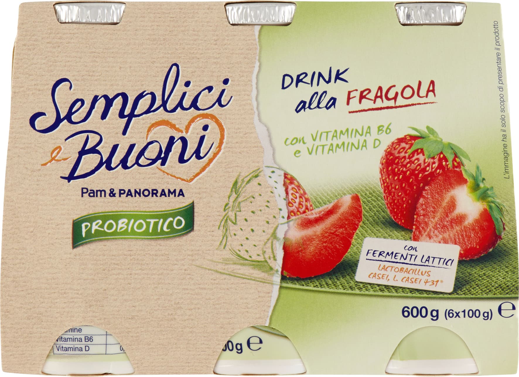 SEMPLICI E BUONI Probiotico Drink alla Fragola 600g (100g x 6) – immagine 2