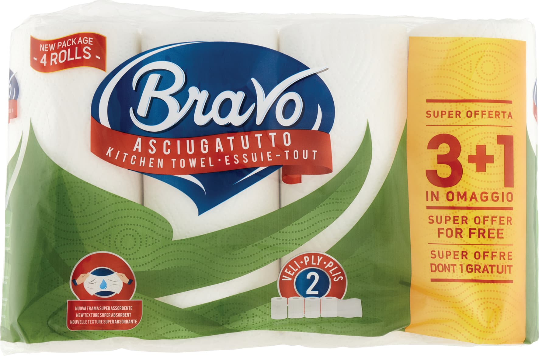 Asciugatutto 4 rotoli 2 veli pura cellulosa 100% bianco – immagine 2