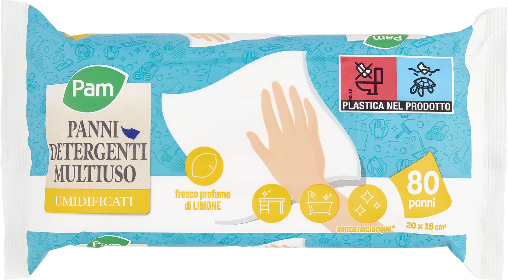 PAM Panni Detergenti Multiuso Umidificati fresco profumo di Limone 20x18 cm* 80 pz – immagine 2