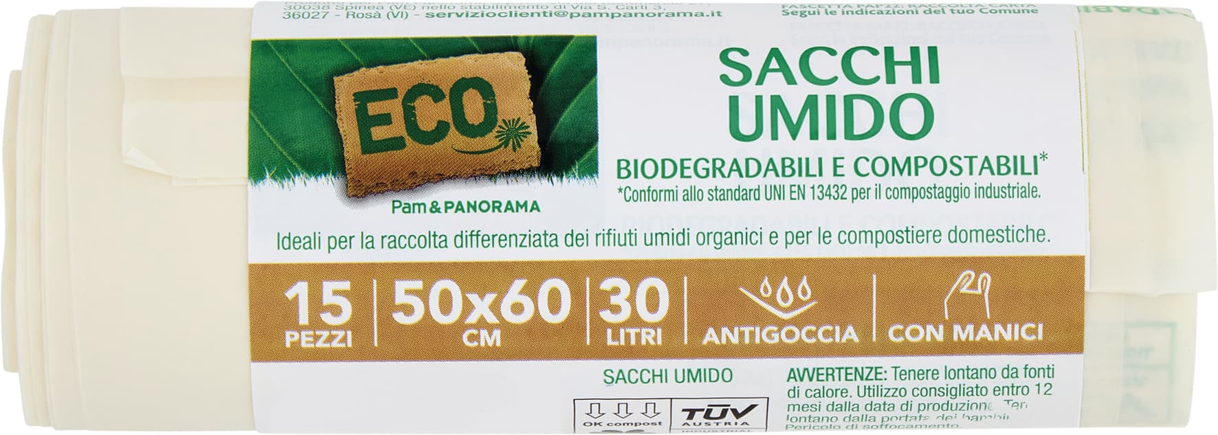 ECO Sacchi Umido Biodegradabili e Compostabili* 50 x 60 cm 30 Litri 15 pz – immagine 2