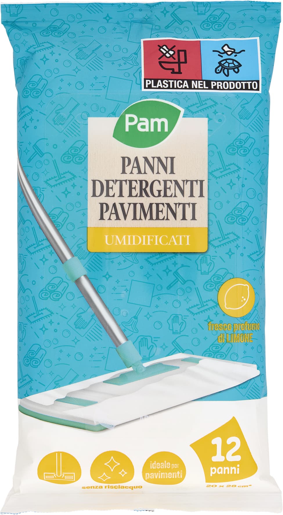 PAM Panni Detergenti Pavimenti Umidificati fresco profumo di Limone 20x28 cm* 12 pz – immagine 2